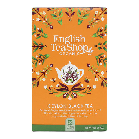 A box of organic, Ceylon black tea.