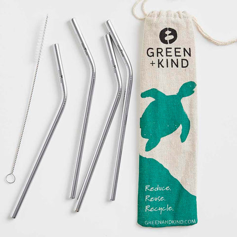 Stainless Steel Bent Straws - 4 Pack