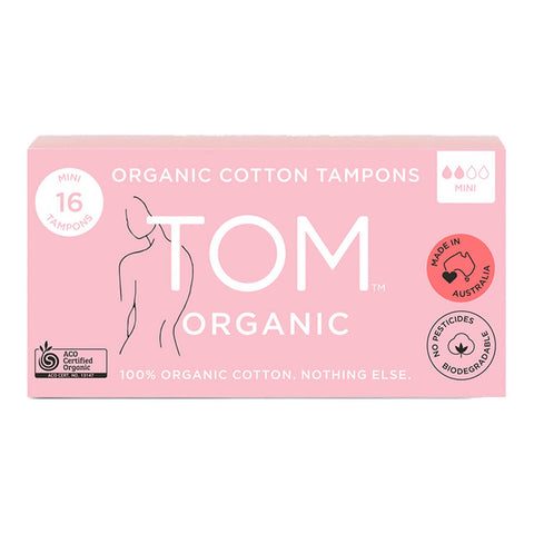 Pack of 16 mini tampons made from organic cotton, ideal for lighter flows of your period.