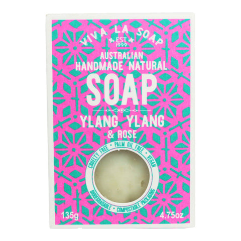 A box of handmade and natural ylang ylang and rose soap.
