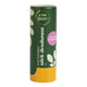 A stick deodorant in a dark green container with a pink 'rosewood & patchouli' label, shown on a plain white background.