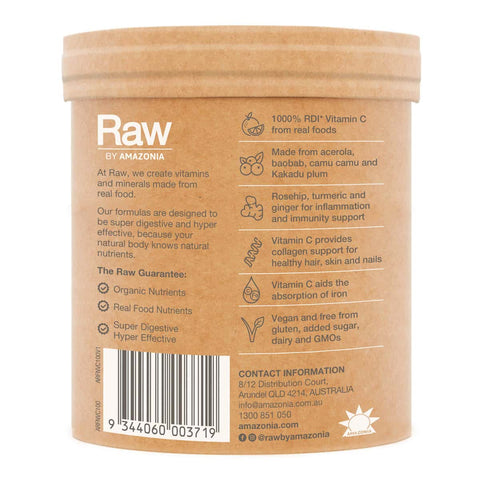 Back of Organic Vitamin C with product highlights.