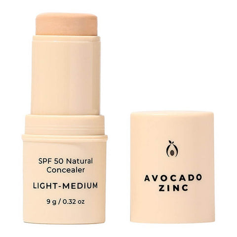 Avocado Zinc SPF50 Natural Concealer stick in Light-Medium. Light beige packaging. 