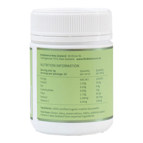 Nutrition information label on a white container with green background