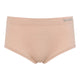 A pair of women's high-waisted briefs in a light peach-beige color, featuring a ribbed waistband with the brand name 'BOODY' printed in gray on the right side, set against a plain white background.