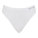 White low-rise G-string bikini bottom with a wide waistband and the brand name 'BOODY' printed in gray on the right side, shown against a plain white background.