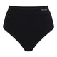 Black ribbed high-waisted briefs with a white printed 'BOODY' brand logo on the right side of the waistband, shown against a plain white background.