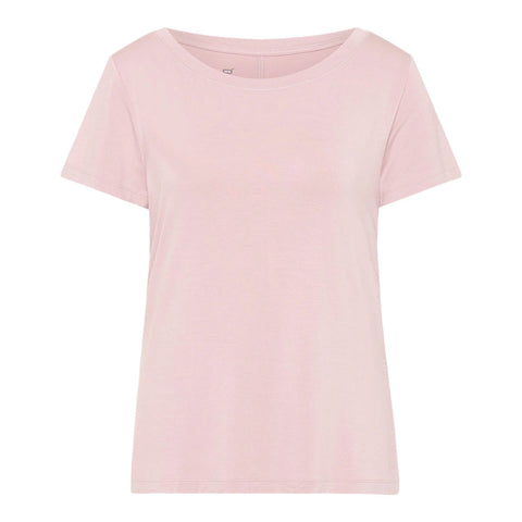 A light pink short-sleeve crewneck t-shirt displayed flat against a solid white background.