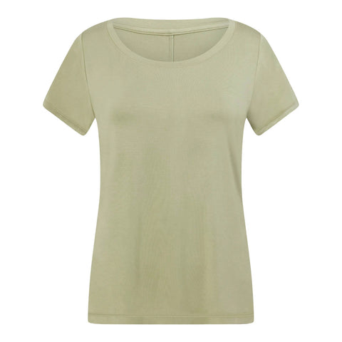 A light sage green short-sleeve crewneck t-shirt displayed on a clean white background.