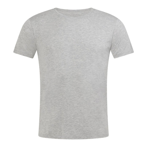 A light gray heather short-sleeve crewneck t-shirt displayed on a clean white background.