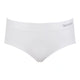 White low-rise briefs with a wide elastic waistband featuring the brand name 'BOODY' printed in gray on the right side, shown against a plain white background.
