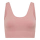 A dusty pink ribbed knit scoop-neck tank top with wide shoulder straps, shown against a plain white background.