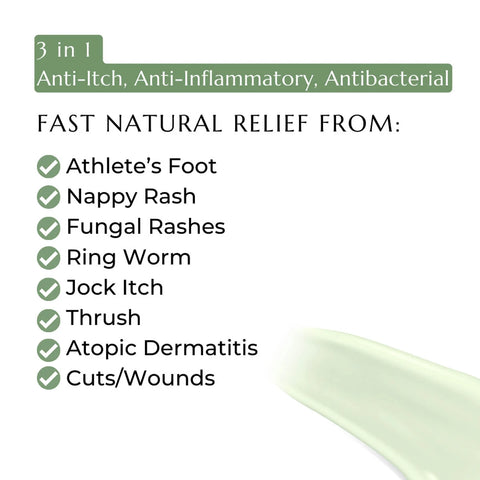 Benefits of anti-fungal skin cream. With anti-itch, anti-inflammatory, antibacterial benefits and relief from various skin conditions.