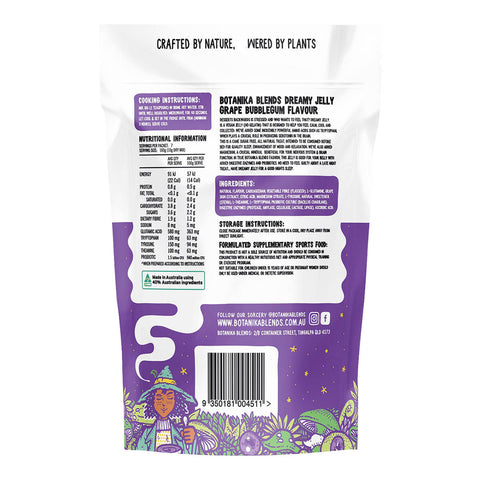 Back view of a product packaging with text, barcode, and colorful design elements.