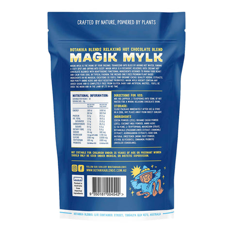 Back view of a product packaging with text, barcode, and colorful design elements.