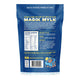 Back view of a product packaging with text, barcode, and colorful design elements.