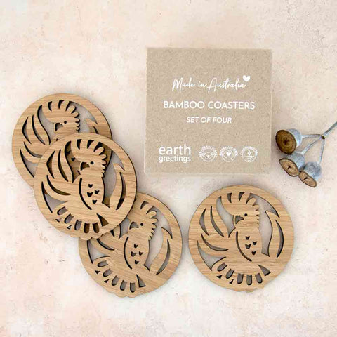 Bamboo Coaster Set - Black Cockatoo