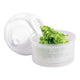 White salad spinner with green lettuce on a white background.