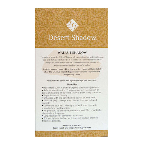 Back of Desert Shadow Hair Colour box, showing the description and benefits.