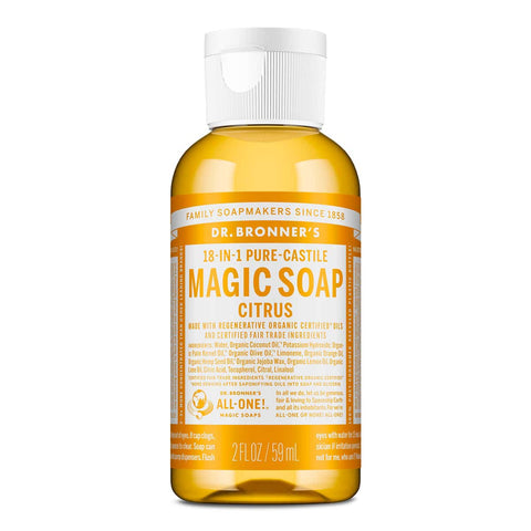 Dr. Bronner's Magic Soap Citrus 59ml bottle on a white background.