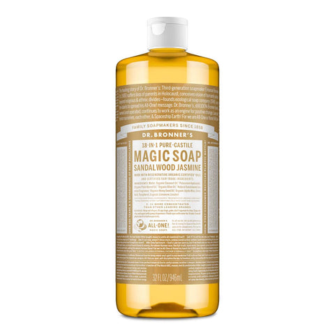 Dr. Bronner's Magic Soap 946ml bottle with sandalwood jasmine scent on a white background