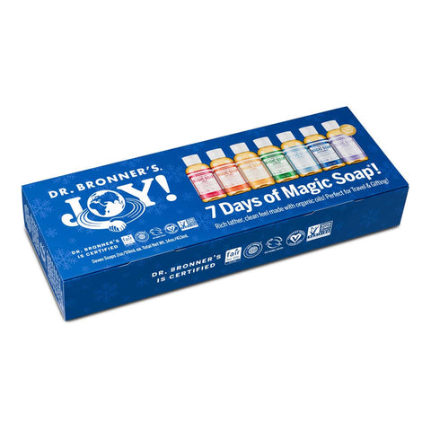 Dr. Bronner's Magic Soap Advent Calendar - 7 Days of Magic Soap set packaging on a white background.