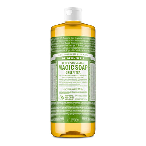 Dr. Bronner's Magic Soap Green Tea bottle on a white background