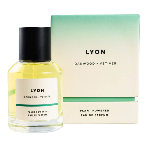ECO. Modern Essentials Lyon plant-powered eau de parfum 50ml bottle & packaging on a white background.