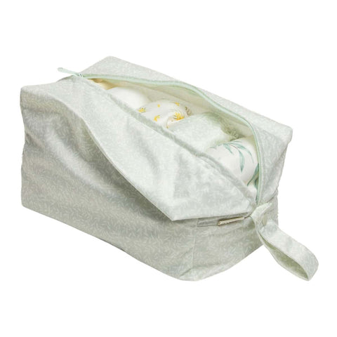 'Herbal' patterned wet bag with nappies neatly stored inside.  