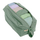 EcoNaps Pod Wet Bag with cloth nappies stored inside. Zip closure and snap loop handle. Olive colour.