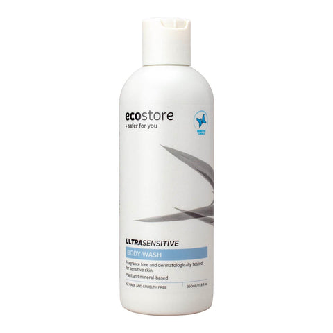 350ml bottle of ecostore body wash - fragrance free and dermatologically tested for sensitive skin.