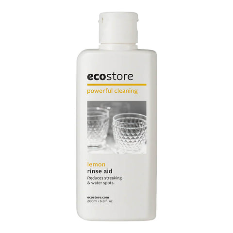Bottle of ecostore Rinse Aid on a white background.