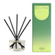Ecoya French Pear diffuser with black sticks and green packaging on a white background