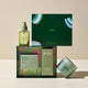 Endota Organics skincare gift set featuring a green and multicolor patterned box on a beige background.