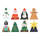 Eight Christmas-themed paper candy boxes arranged in a 2x4 grid on a plain white background.