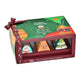 English Tea Shop Christmas Tea Collection gift box, featuring a festive green and burgundy box with illustrations of a snowman, gingerbread man, and Christmas tree.