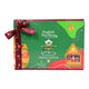 English Tea Shop Organic Christmas Tea Collection gift box, decorated with a festive green and red illustration, featuring a dark red ribbon bow on the left side.