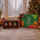 English Tea Shop Christmas Tea Collection gift box set displayed on a snowy floor in front of a window and decorated Christmas tree.