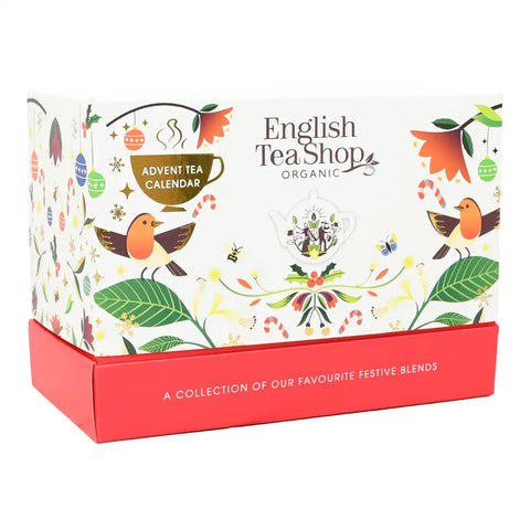 English Tea Shop gift box with a white top panel decorated with festive illustrations.