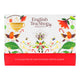 English Tea Shop Organic Advent Tea Calendar box, featuring a white top half with festive illustrations.