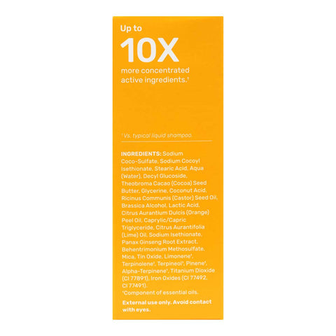 Left side of Ethique Clarifying Solid Shampoo for Oily hair and Roots 110g box, showing ingredients.