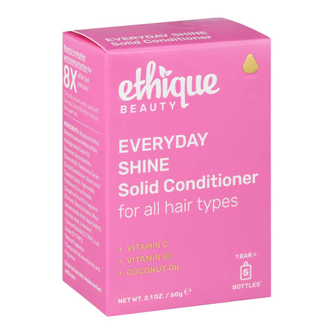 Ethique Everyday Shine Solid Conditioner for All Hair Types 60g box, vegan bar with eco-friendly packaging.
