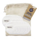 Reusable bamboo facial pads with a drawstring bag and Ever Eco branded tag on a white background.