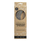 Packaging of stainless steel bent drinking straws - 4 pack with a cleaning brush included.