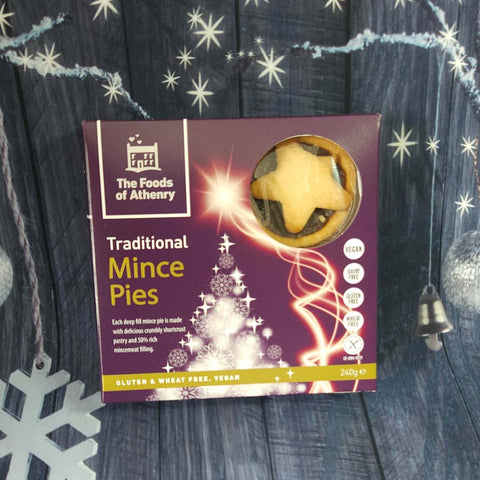 Box of Traditional Mince Pies from The Foods of Athenry on a festive background