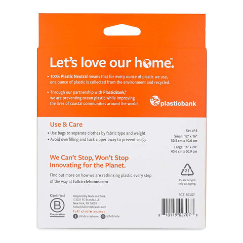 Back of a product packaging with text about plastic neutrality and care instructions.