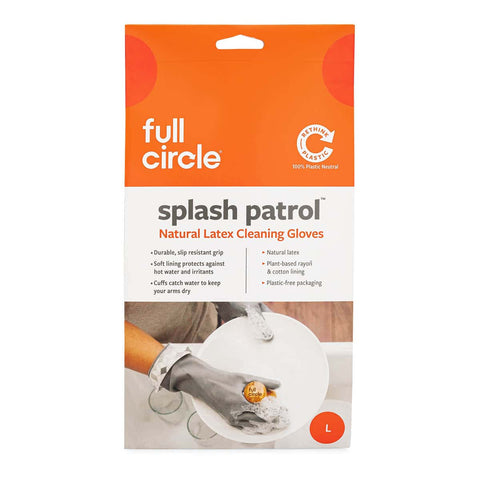 Full Circle natural latex cleaning gloves packaging on a white background