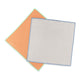 Two cloths, one orange and one grey with a blue border, on a white background.
