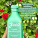 Green bottle of Liquid Chlorophyll held in front of a green leafy background with a testimonial and star rating.