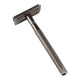 Stainless steel safety razor with a dark grey finish.